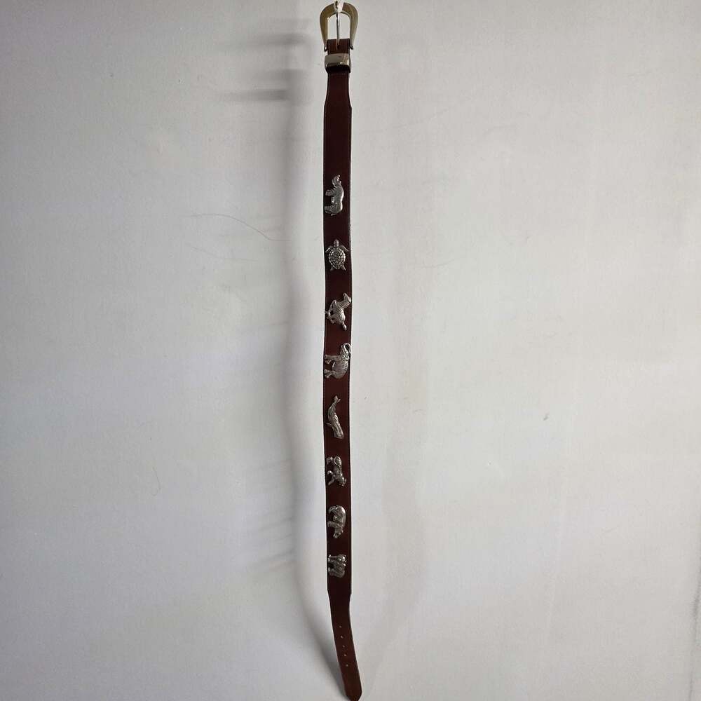 Honest Vintage Brown Leather Animal Charms Safari Jungle Motif Belt Size 30